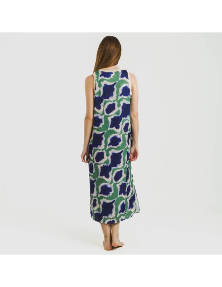 Vestido largo tirantes satén Prometeo azul - verde vestidos-y-blusones-mujer
