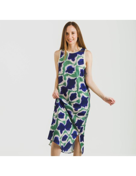 Vestido largo tirantes satén Prometeo azul - verde vestidos-y-blusones-mujer