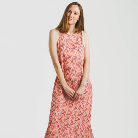 Vestido largo tirantes satén Aries naranja - rosa vestidos-y-blusones-mujer