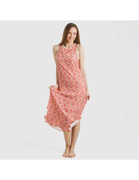 Vestido largo tirantes satén Aries naranja - rosa vestidos-y-blusones-mujer