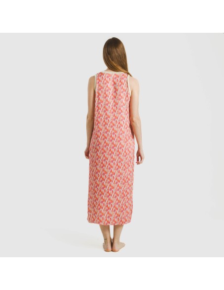 Vestido largo tirantes satén Aries naranja - rosa vestidos-y-blusones-mujer