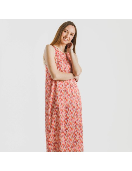 Vestido largo tirantes satén Aries naranja - rosa vestidos-y-blusones-mujer