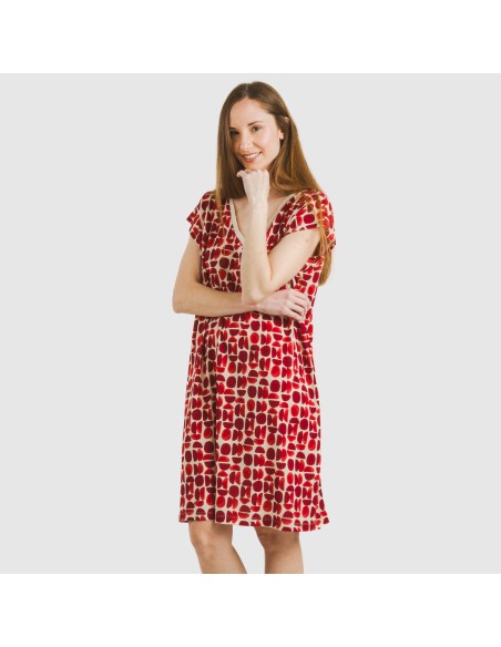 Vestido corto manga fluida crepe Tebas burdeos vestidos-y-blusones-mujer