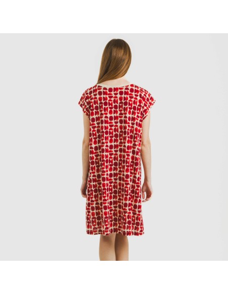 Vestido corto manga fluida crepe Tebas burdeos vestidos-y-blusones-mujer