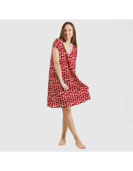 Vestido corto manga fluida crepe Tebas burdeos vestidos-y-blusones-mujer