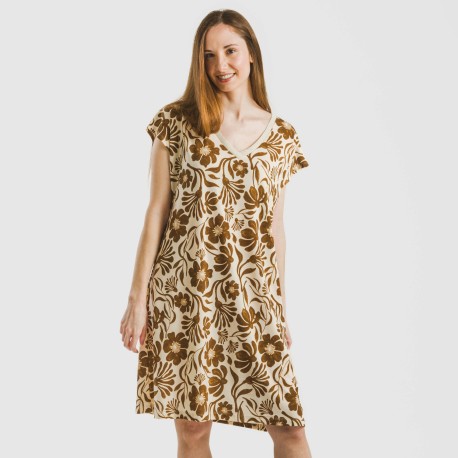 Vestido corto manga fluida crepe Alexis marrón vestidos-y-blusones-mujer