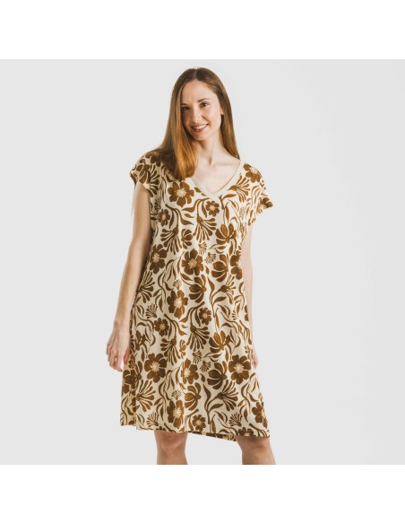 Vestido corto manga fluida crepe Alexis marrón vestidos-y-blusones-mujer