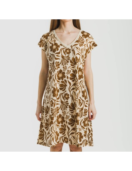 Vestido corto manga fluida crepe Alexis marrón vestidos-y-blusones-mujer