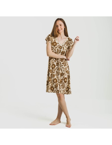Vestido corto manga fluida crepe Alexis marrón vestidos-y-blusones-mujer
