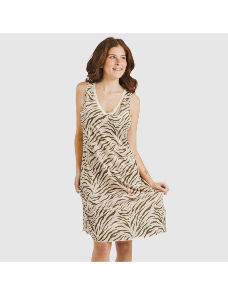 Vestido midi tirantes soft Print verde cacería vestidos-y-blusones-mujer
