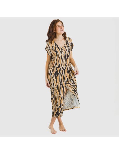 Vestido largo manga fluida soft Zaia negro vestidos-y-blusones-mujer
