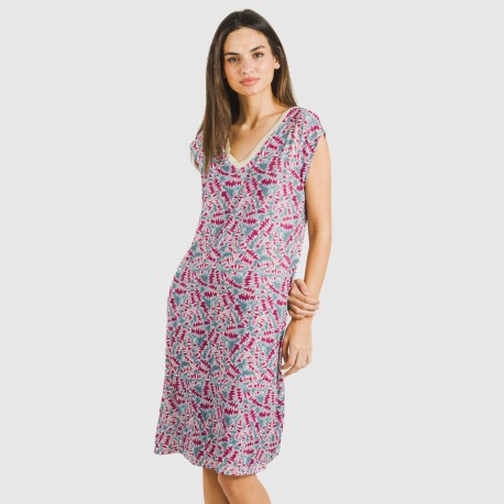 Vestido corto manga fluida soft Indiana berenjena vestidos-y-blusones-mujer