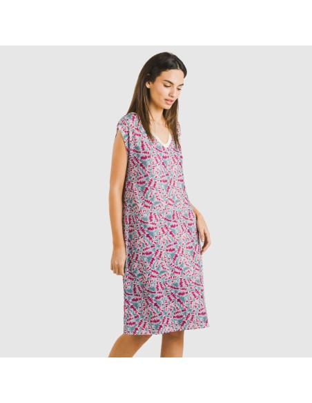 Vestido corto manga fluida soft Indiana berenjena vestidos-y-blusones-mujer