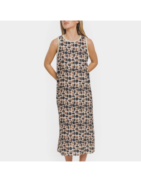 Vestido largo tirantes satén Tebas negro - beige vestidos-y-blusones-mujer
