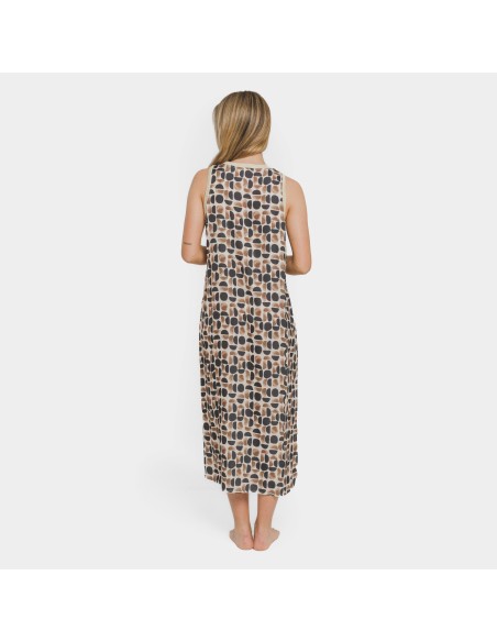 Vestido largo tirantes satén Tebas negro - beige vestidos-y-blusones-mujer