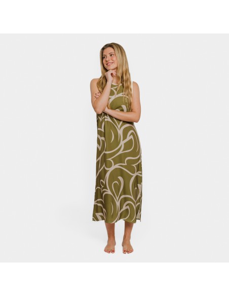 Vestido largo tirantes satén Zarpiño verde vestidos-y-blusones-mujer