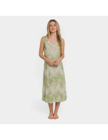 Vestido midi tirantes soft  Lisa verde vestidos-y-blusones-mujer