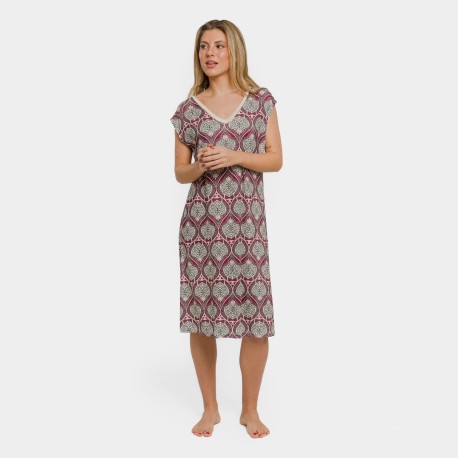 Vestido corto manga fluida soft Georgia berenjena vestidos-y-blusones-mujer