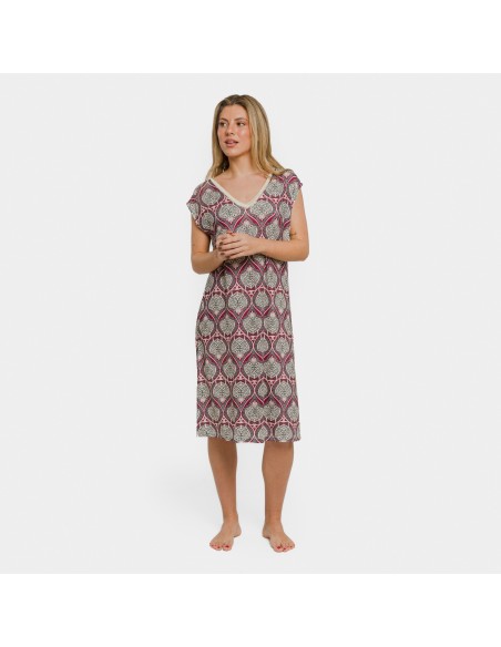 Vestido corto manga fluida soft Georgia berenjena vestidos-y-blusones-mujer