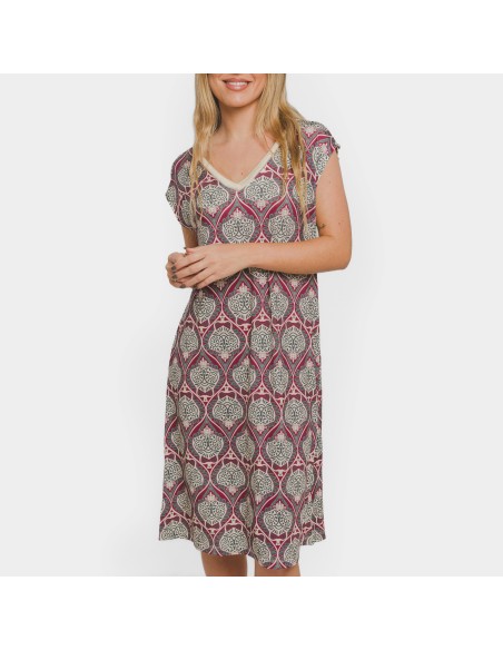 Vestido corto manga fluida soft Georgia berenjena vestidos-y-blusones-mujer
