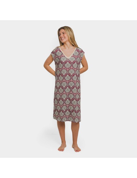 Vestido corto manga fluida soft Georgia berenjena vestidos-y-blusones-mujer