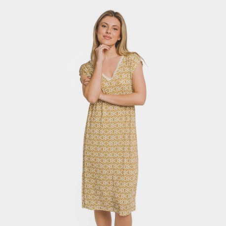 Vestido corto manga fluida soft Virginia ocre vestidos-y-blusones-mujer