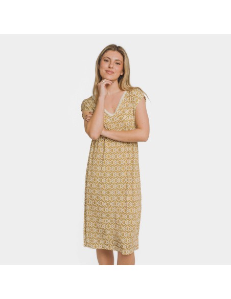 Vestido corto manga fluida soft Virginia ocre vestidos-y-blusones-mujer