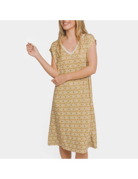 Vestido corto manga fluida soft Virginia ocre vestidos-y-blusones-mujer