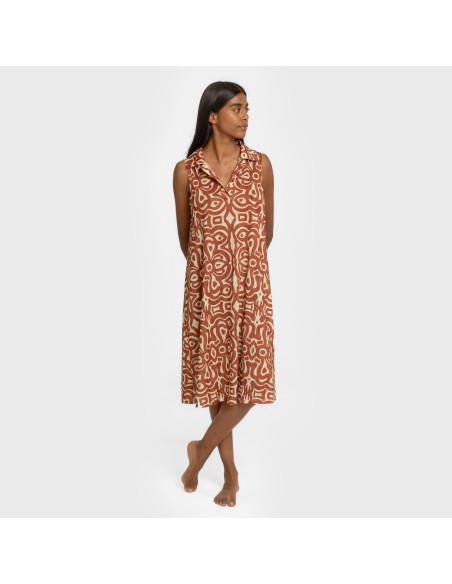 Vestido corto cuello y solapa soft Premura marrón vestidos-y-blusones-mujer