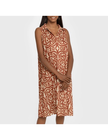 Vestido corto cuello y solapa soft Premura marrón vestidos-y-blusones-mujer