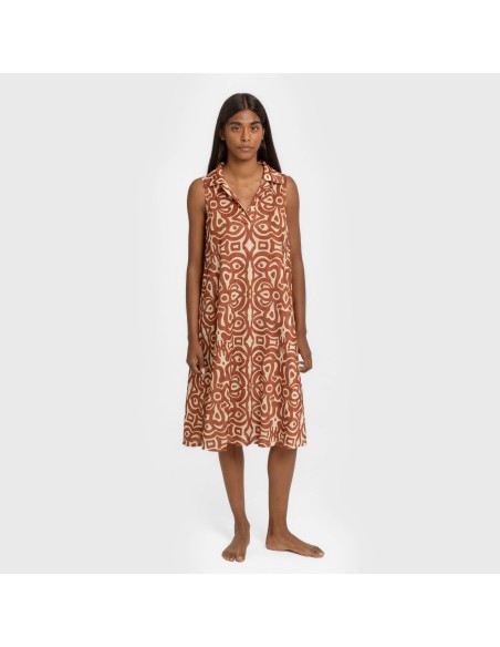 Vestido corto cuello y solapa soft Premura marrón vestidos-y-blusones-mujer