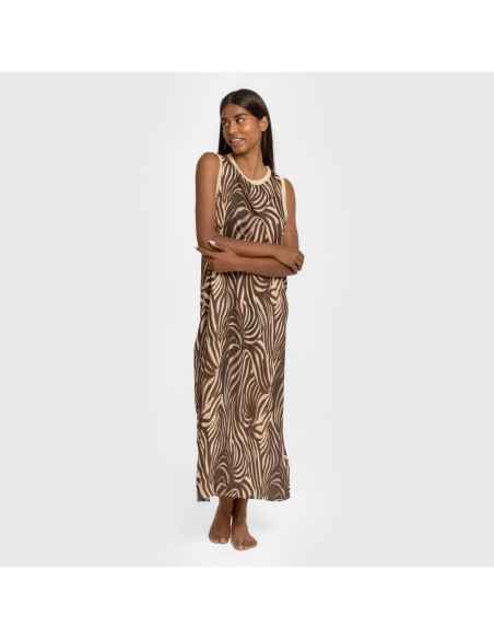 Vestido largo tirantes satén Leopold marrón vestidos-y-blusones-mujer
