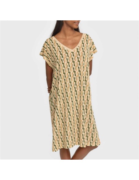 Vestido corto manga fluida crepe Peris verde vestidos-y-blusones-mujer
