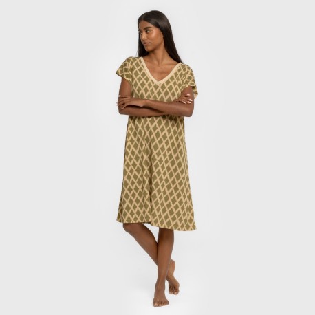Vestido corto manga fluida crepe Sara verde vestidos-y-blusones-mujer