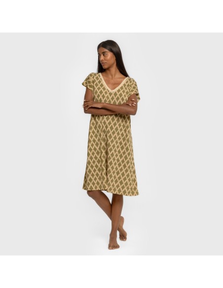 Vestido corto manga fluida crepe Sara verde vestidos-y-blusones-mujer