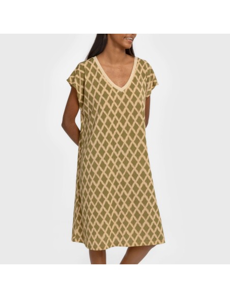 Vestido corto manga fluida crepe Sara verde vestidos-y-blusones-mujer