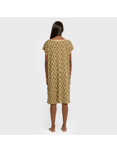 Vestido corto manga fluida crepe Sara verde vestidos-y-blusones-mujer