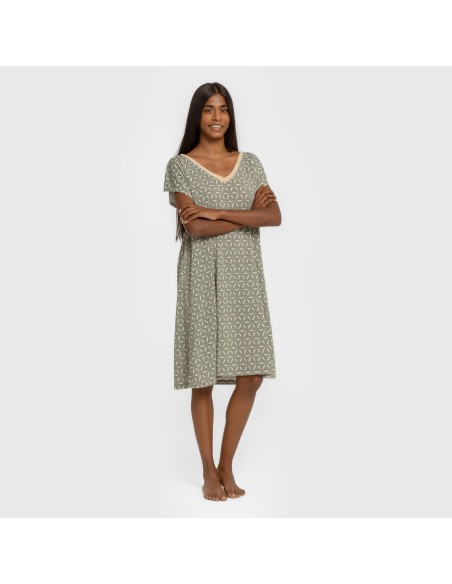 Vestido corto manga fluida crepe Sirena verde vestidos-y-blusones-mujer