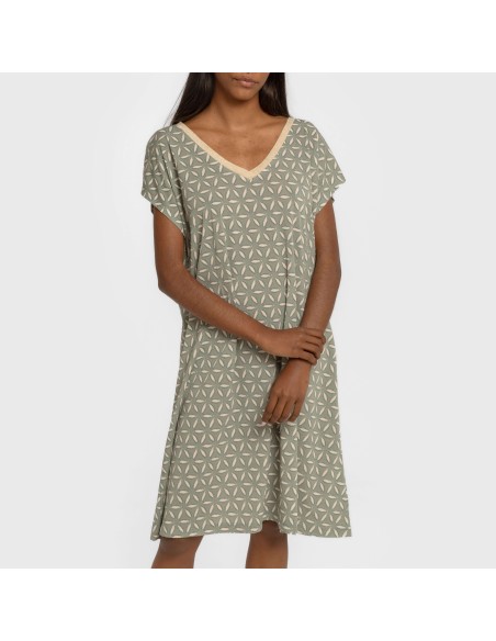 Vestido corto manga fluida crepe Sirena verde vestidos-y-blusones-mujer