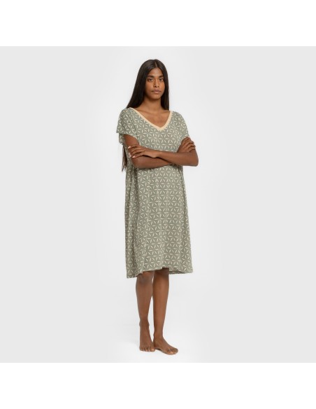 Vestido corto manga fluida crepe Sirena verde vestidos-y-blusones-mujer
