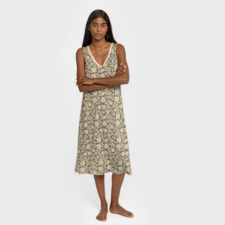 Vestido midi tirantes soft Mozarabe verde cacería vestidos-y-blusones-mujer