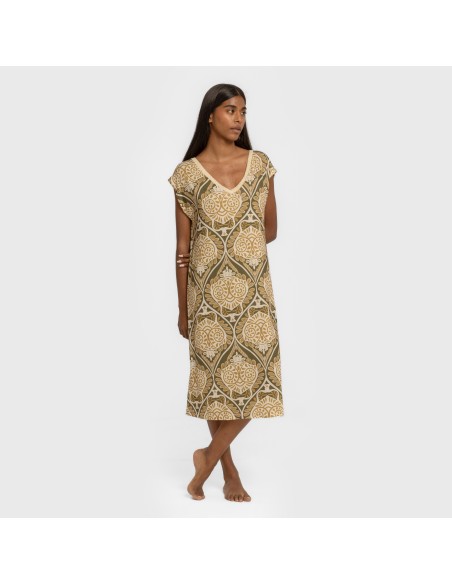 Vestido corto manga fluida soft Katerina verde vestidos-y-blusones-mujer