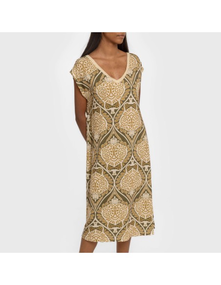 Vestido corto manga fluida soft Katerina verde vestidos-y-blusones-mujer