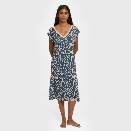 Vestido corto manga fluida soft Premura azul marino vestidos-y-blusones-mujer