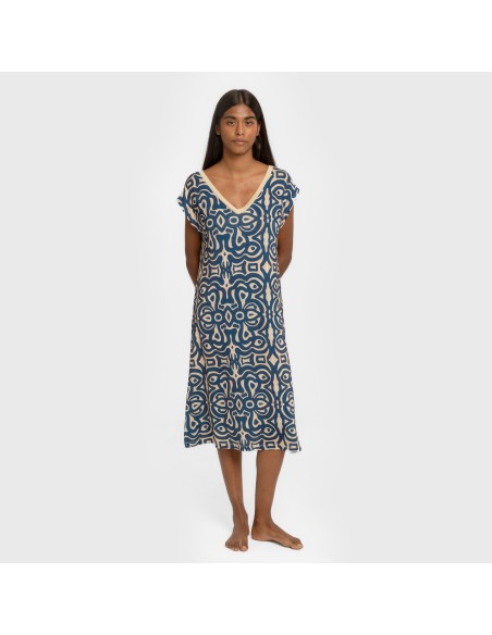 Vestido corto manga fluida soft Premura azul marino vestidos-y-blusones-mujer