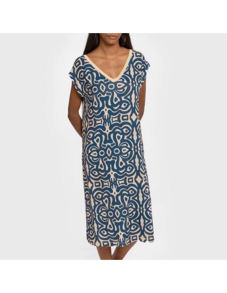 Vestido corto manga fluida soft Premura azul marino vestidos-y-blusones-mujer