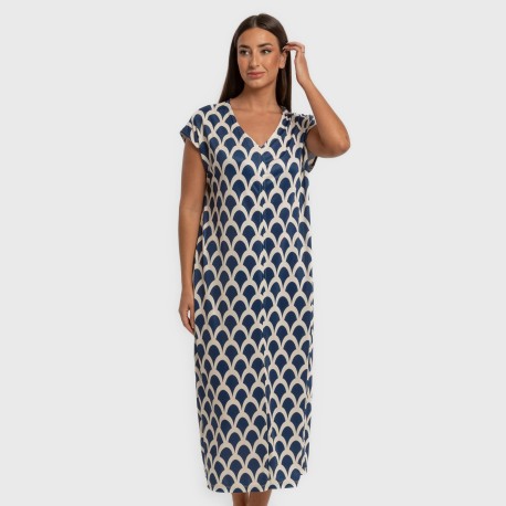 Vestido largo manga fluida soft Laranja azul marino vestidos-y-blusones-mujer