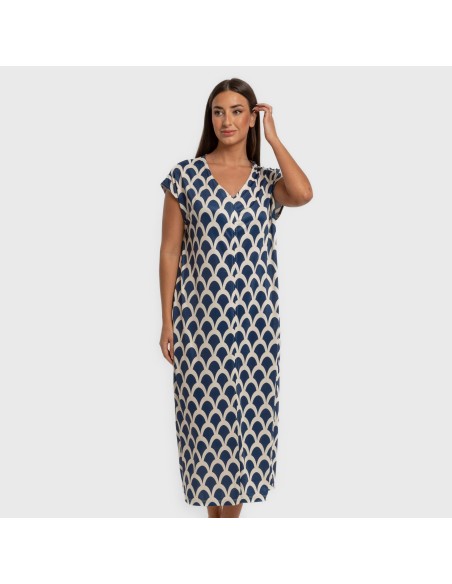 Vestido largo manga fluida soft Laranja azul marino vestidos-y-blusones-mujer