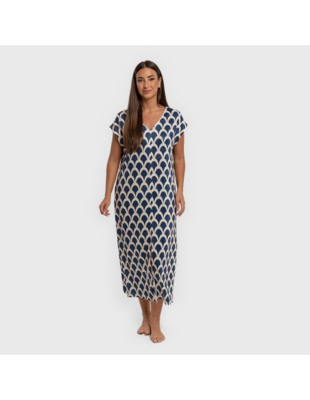 Vestido largo manga fluida soft Laranja azul marino vestidos-y-blusones-mujer