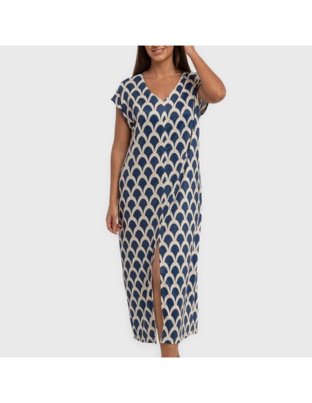 Vestido largo manga fluida soft Laranja azul marino vestidos-y-blusones-mujer